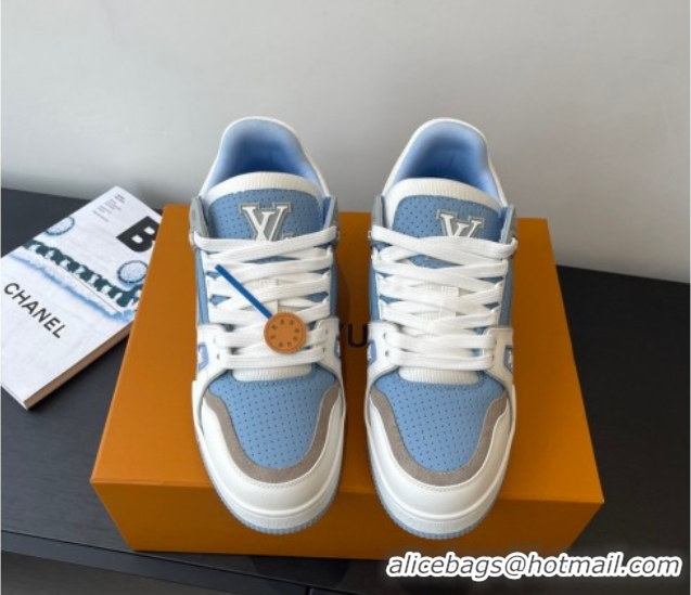 Best Product Louis Vuitton LV Trainer Sneakers in Perforated Leather 1AHWSM Blue 0829031