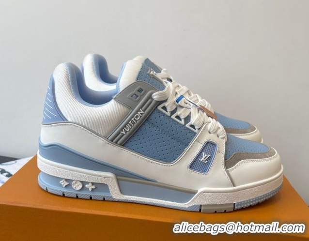 Best Product Louis Vuitton LV Trainer Sneakers in Perforated Leather 1AHWSM Blue 0829031