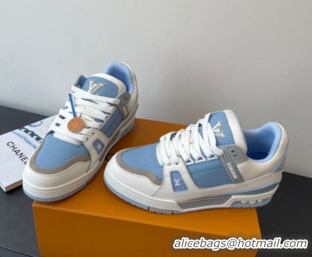 Best Product Louis Vuitton LV Trainer Sneakers in Perforated Leather 1AHWSM Blue 0829031
