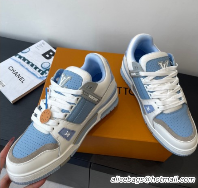 Best Product Louis Vuitton LV Trainer Sneakers in Perforated Leather 1AHWSM Blue 0829031