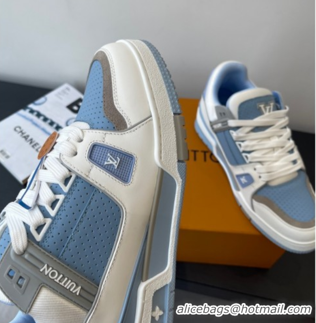 Best Product Louis Vuitton LV Trainer Sneakers in Perforated Leather 1AHWSM Blue 0829031
