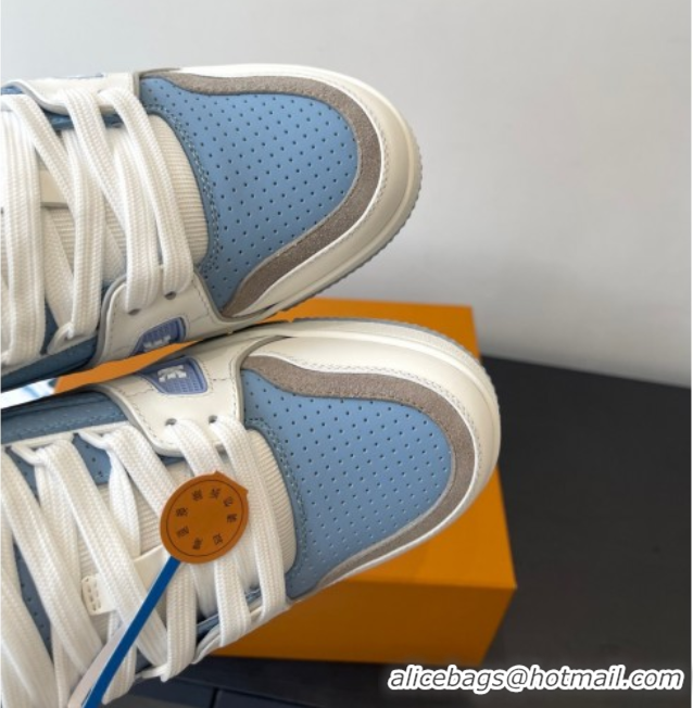 Best Product Louis Vuitton LV Trainer Sneakers in Perforated Leather 1AHWSM Blue 0829031