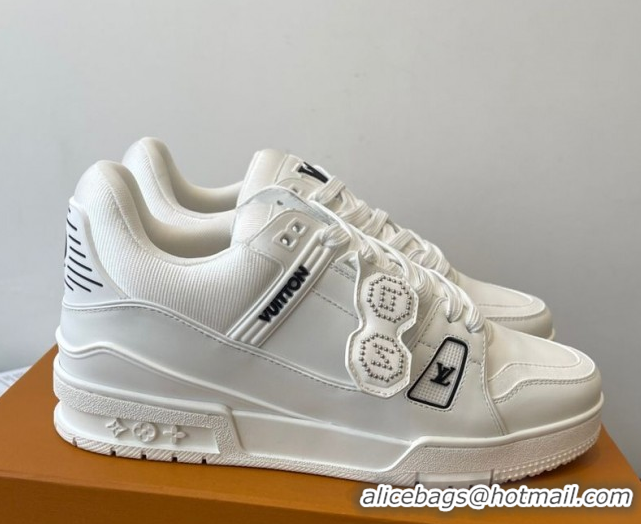 Top Grade Louis Vuitton LV Trainer Sneakers in Plain Leather 1AIKR9 White 0829032