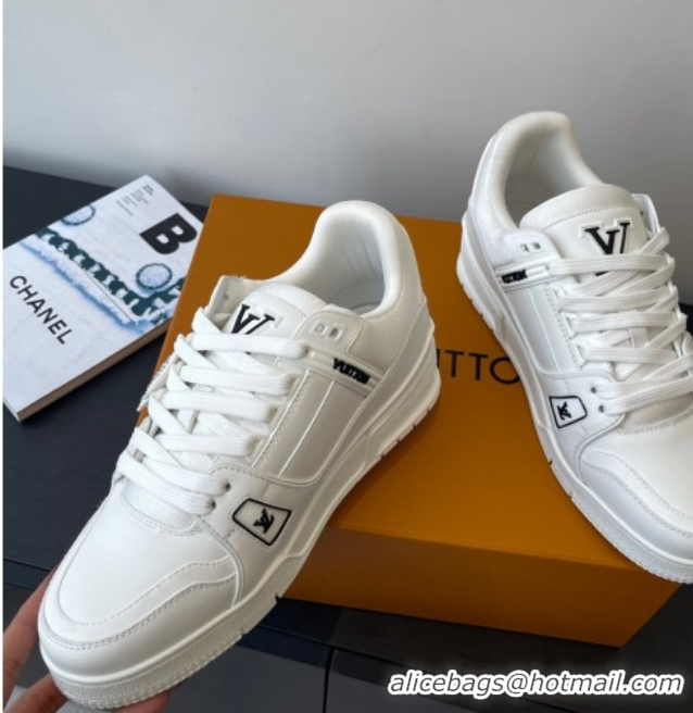 Top Grade Louis Vuitton LV Trainer Sneakers in Plain Leather 1AIKR9 White 0829032