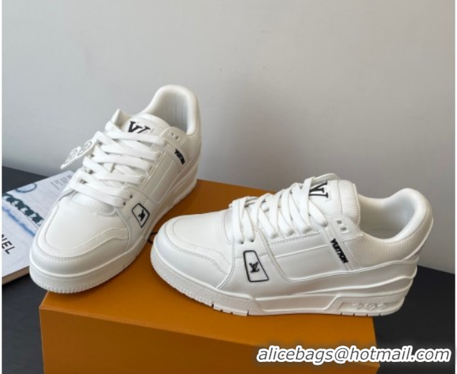 Top Grade Louis Vuitton LV Trainer Sneakers in Plain Leather 1AIKR9 White 0829032