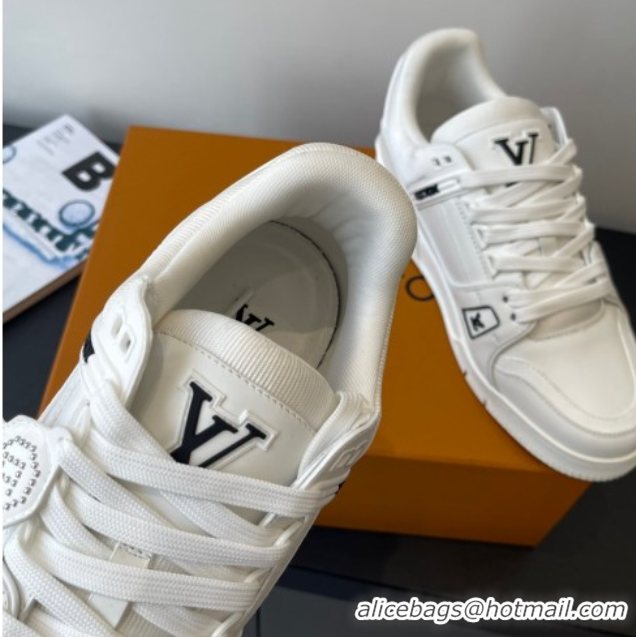 Top Grade Louis Vuitton LV Trainer Sneakers in Plain Leather 1AIKR9 White 0829032