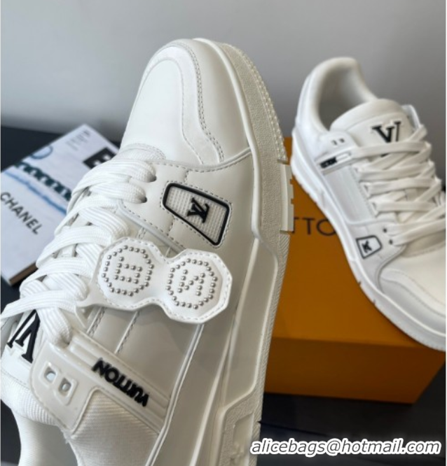 Top Grade Louis Vuitton LV Trainer Sneakers in Plain Leather 1AIKR9 White 0829032