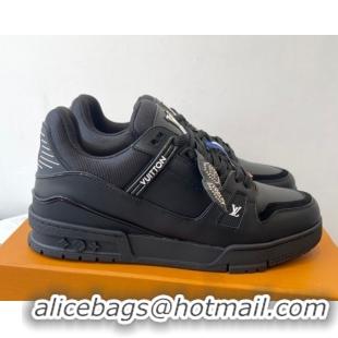 Durable Louis Vuitton LV Trainer Sneakers in Plain Leather 1AIKR9 Black 0829033