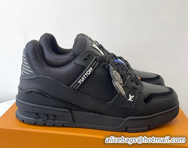 Durable Louis Vuitton LV Trainer Sneakers in Plain Leather 1AIKR9 Black 0829033