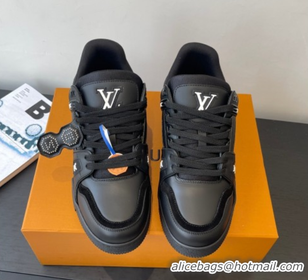 Durable Louis Vuitton LV Trainer Sneakers in Plain Leather 1AIKR9 Black 0829033