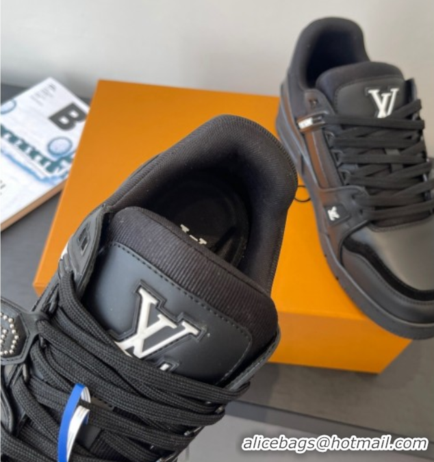 Durable Louis Vuitton LV Trainer Sneakers in Plain Leather 1AIKR9 Black 0829033