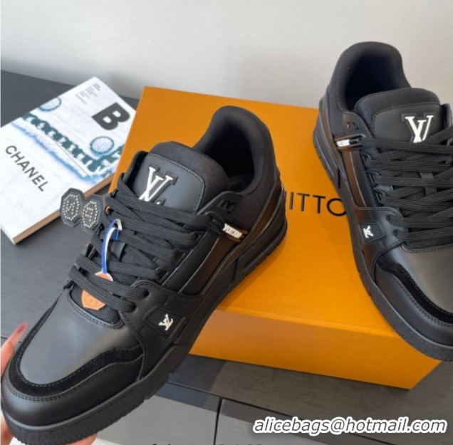 Durable Louis Vuitton LV Trainer Sneakers in Plain Leather 1AIKR9 Black 0829033