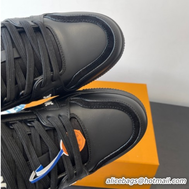 Durable Louis Vuitton LV Trainer Sneakers in Plain Leather 1AIKR9 Black 0829033