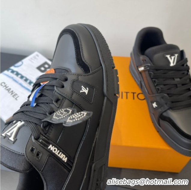 Durable Louis Vuitton LV Trainer Sneakers in Plain Leather 1AIKR9 Black 0829033