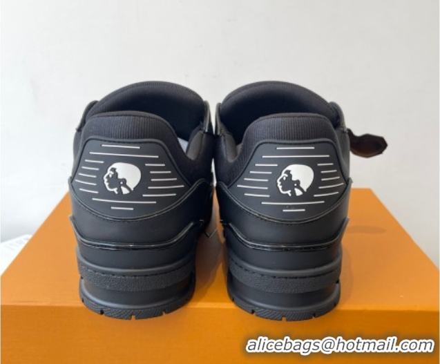 Durable Louis Vuitton LV Trainer Sneakers in Plain Leather 1AIKR9 Black 0829033
