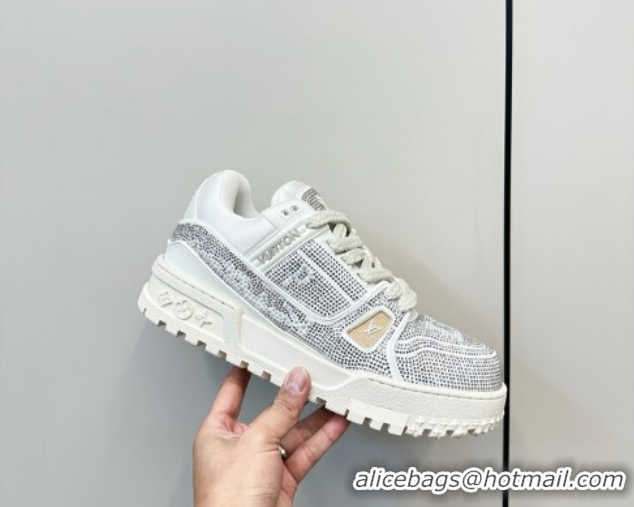 Best Grade Louis Vuitton LV Trainer Maxi Sneakers 6cm in Allover Strass White 0829034