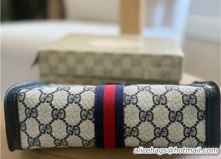 Top Quality Gucci GG Canvas Web Cosmetic Clutch Bag 04014 Navy Blue