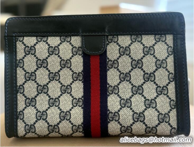 Top Quality Gucci GG Canvas Web Cosmetic Clutch Bag 04014 Navy Blue