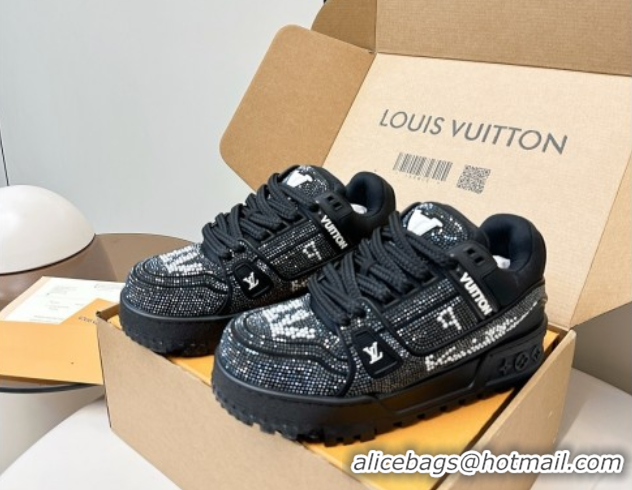 Unique Style Louis Vuitton LV Trainer Maxi Sneakers 6cm in Allover Strass Black 0829035