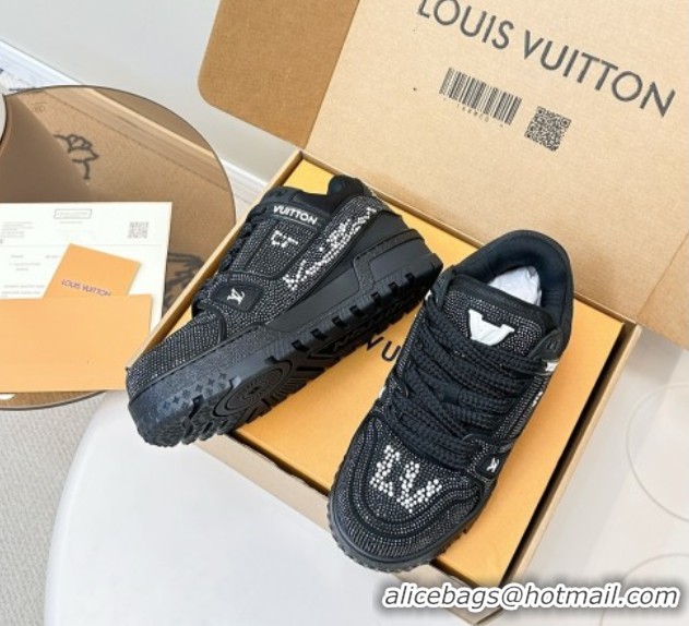 Unique Style Louis Vuitton LV Trainer Maxi Sneakers 6cm in Allover Strass Black 0829035