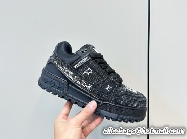 Unique Style Louis Vuitton LV Trainer Maxi Sneakers 6cm in Allover Strass Black 0829035