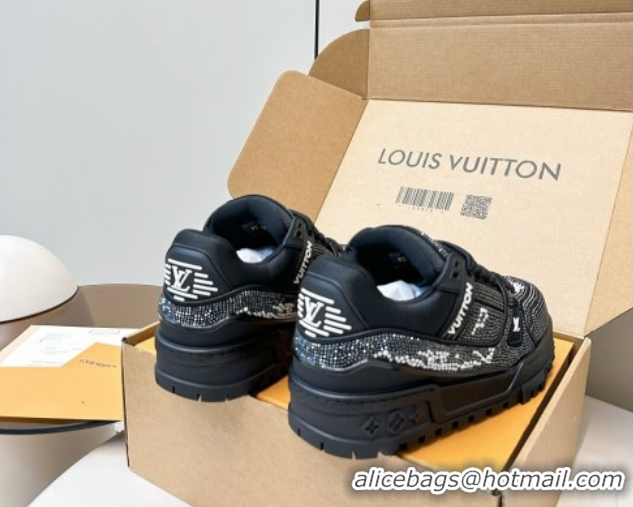 Unique Style Louis Vuitton LV Trainer Maxi Sneakers 6cm in Allover Strass Black 0829035