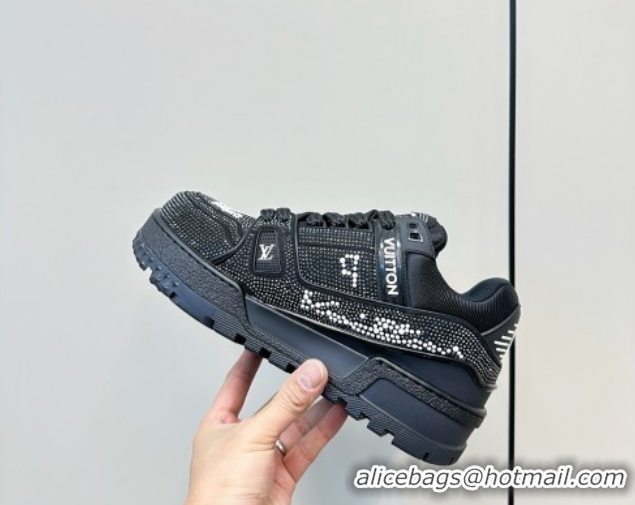 Unique Style Louis Vuitton LV Trainer Maxi Sneakers 6cm in Allover Strass Black 0829035