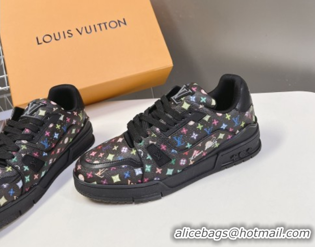 Luxurious Louis Vuitton LV x TM LV Trainer Sneakers in Multicolored Leather 1AHEKS Black 0829037