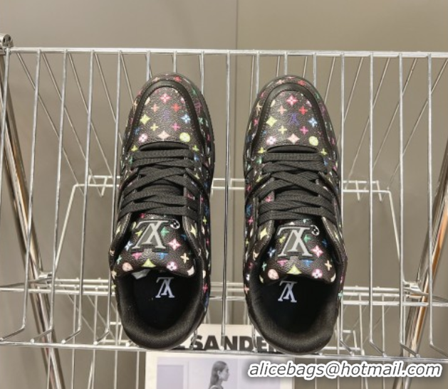 Luxurious Louis Vuitton LV x TM LV Trainer Sneakers in Multicolored Leather 1AHEKS Black 0829037