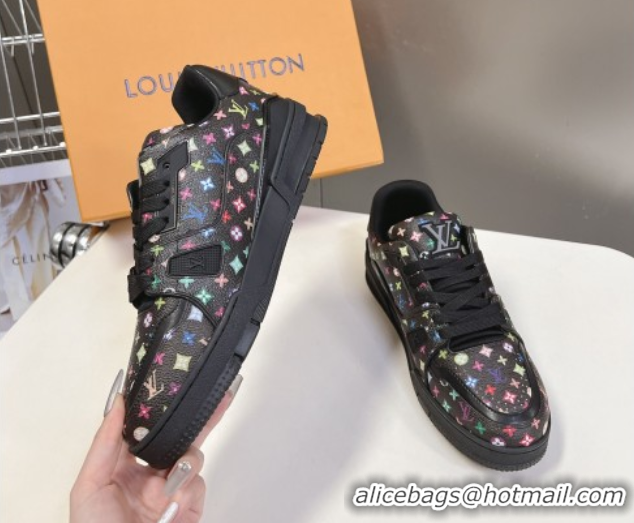 Luxurious Louis Vuitton LV x TM LV Trainer Sneakers in Multicolored Leather 1AHEKS Black 0829037
