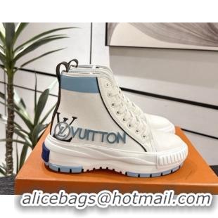 Big Discount Louis Vuitton Canvas and Leather High Top Sneakers White/Blue 2025 LV082902 0829038