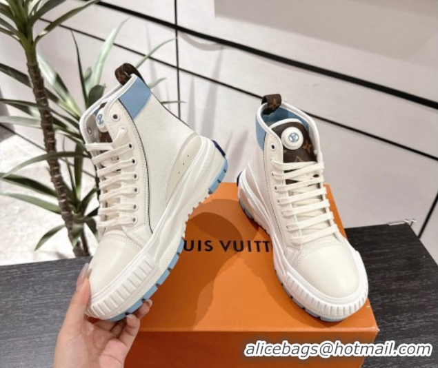 Big Discount Louis Vuitton Canvas and Leather High Top Sneakers White/Blue 2025 LV082902 0829038