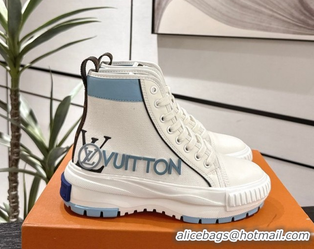 Big Discount Louis Vuitton Canvas and Leather High Top Sneakers White/Blue 2025 LV082902 0829038