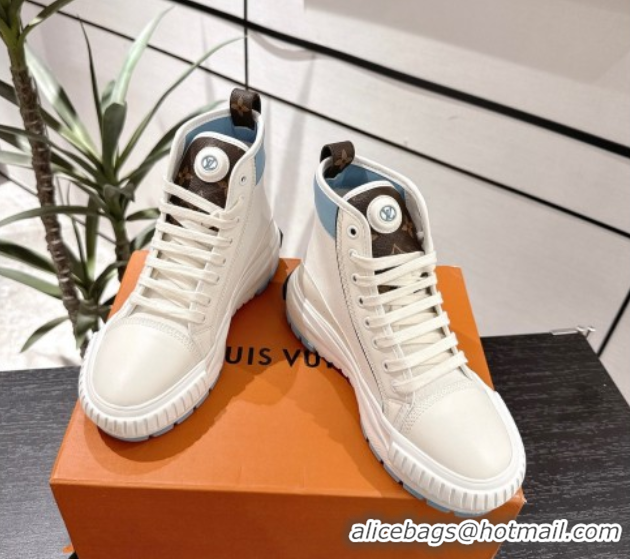 Big Discount Louis Vuitton Canvas and Leather High Top Sneakers White/Blue 2025 LV082902 0829038