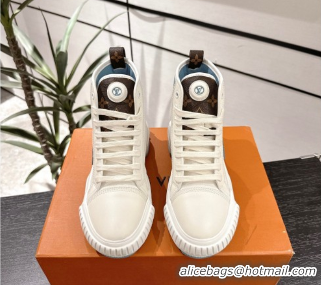 Big Discount Louis Vuitton Canvas and Leather High Top Sneakers White/Blue 2025 LV082902 0829038