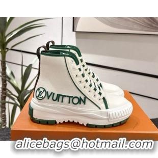 Classic Hot Louis Vuitton Canvas and Leather High Top Sneakers White/Green 2025 LV082902 0829039