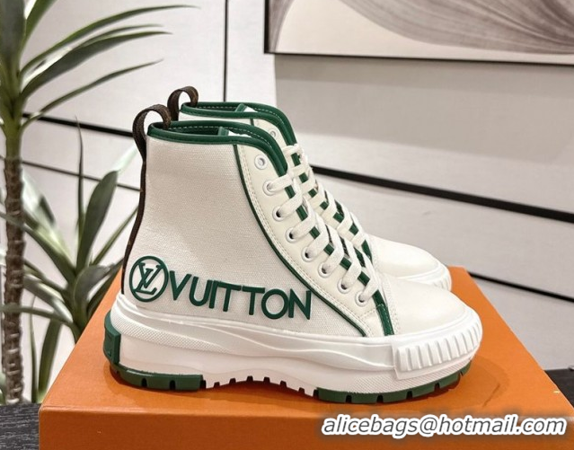 Classic Hot Louis Vuitton Canvas and Leather High Top Sneakers White/Green 2025 LV082902 0829039