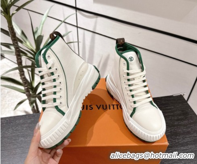 Classic Hot Louis Vuitton Canvas and Leather High Top Sneakers White/Green 2025 LV082902 0829039