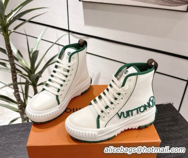 Classic Hot Louis Vuitton Canvas and Leather High Top Sneakers White/Green 2025 LV082902 0829039