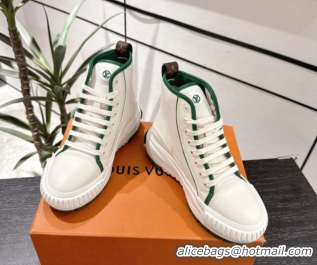 Classic Hot Louis Vuitton Canvas and Leather High Top Sneakers White/Green 2025 LV082902 0829039