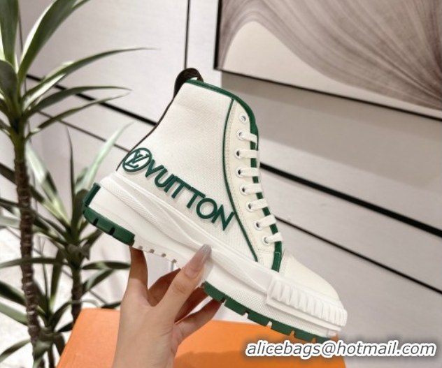 Classic Hot Louis Vuitton Canvas and Leather High Top Sneakers White/Green 2025 LV082902 0829039
