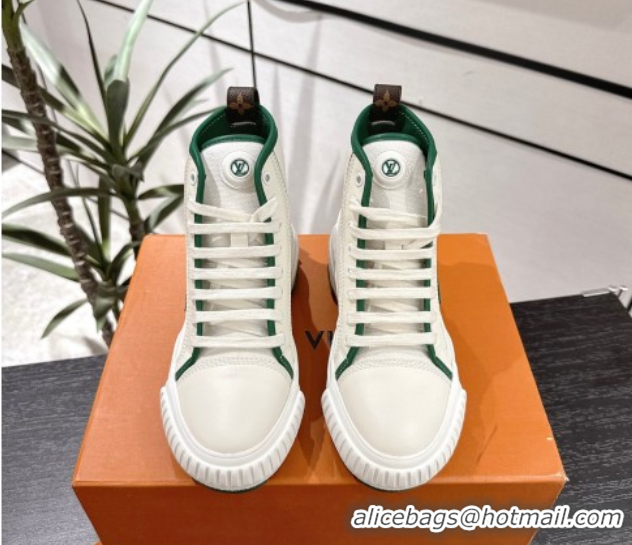Classic Hot Louis Vuitton Canvas and Leather High Top Sneakers White/Green 2025 LV082902 0829039
