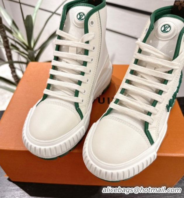 Classic Hot Louis Vuitton Canvas and Leather High Top Sneakers White/Green 2025 LV082902 0829039