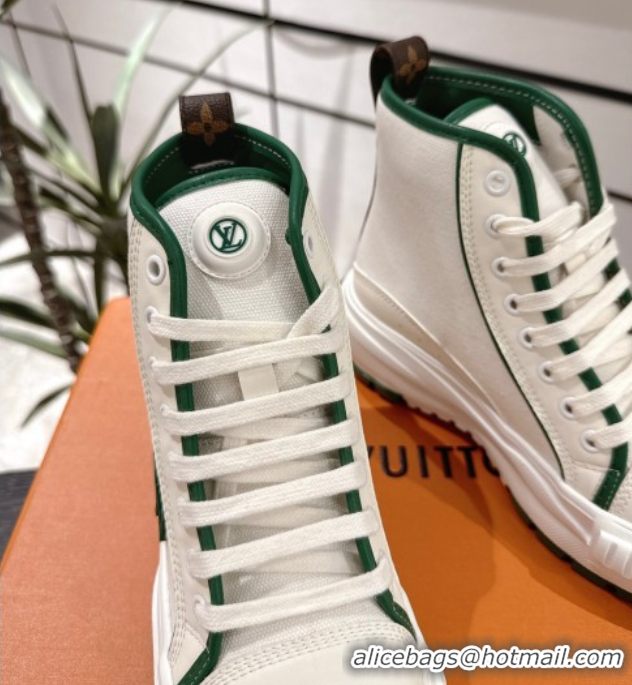 Classic Hot Louis Vuitton Canvas and Leather High Top Sneakers White/Green 2025 LV082902 0829039