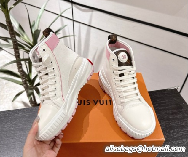 Low Price Louis Vuitton Canvas and Leather High Top Sneakers White/Pink 2025 LV082902 0829040