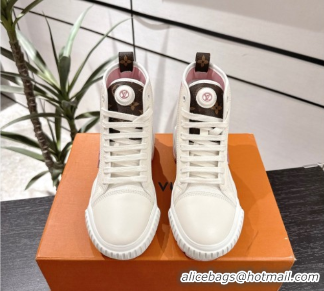 Low Price Louis Vuitton Canvas and Leather High Top Sneakers White/Pink 2025 LV082902 0829040