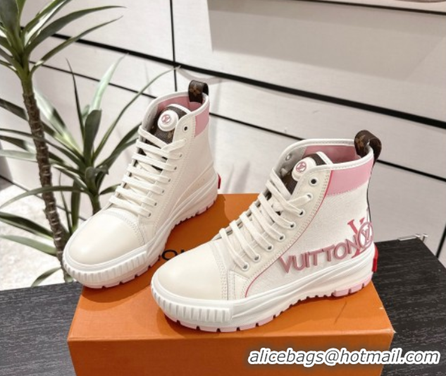Low Price Louis Vuitton Canvas and Leather High Top Sneakers White/Pink 2025 LV082902 0829040
