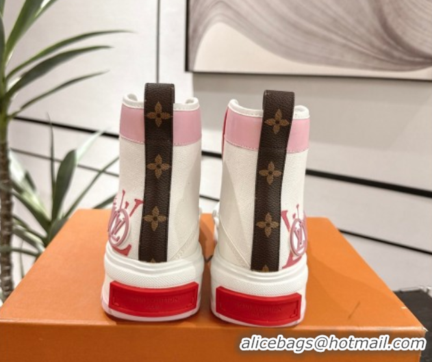 Low Price Louis Vuitton Canvas and Leather High Top Sneakers White/Pink 2025 LV082902 0829040