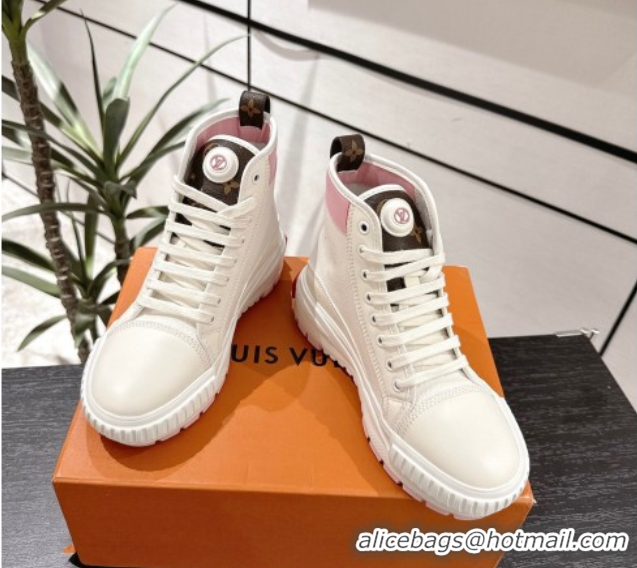 Low Price Louis Vuitton Canvas and Leather High Top Sneakers White/Pink 2025 LV082902 0829040