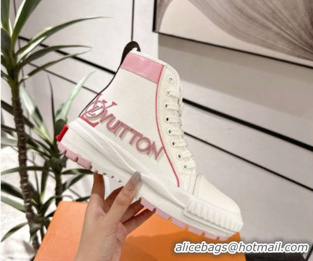 Low Price Louis Vuitton Canvas and Leather High Top Sneakers White/Pink 2025 LV082902 0829040